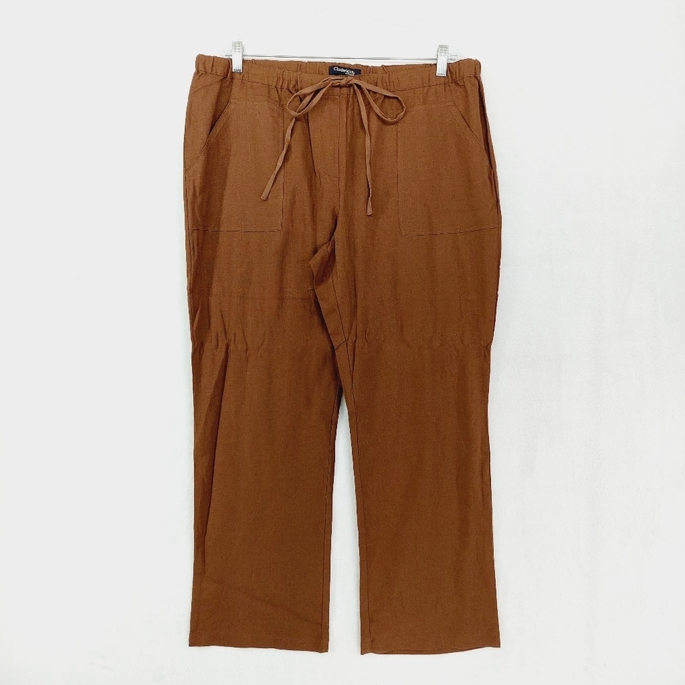 Chadwicks Brown Linen Waist Drawcord Summer Lagenlook Pants P1103